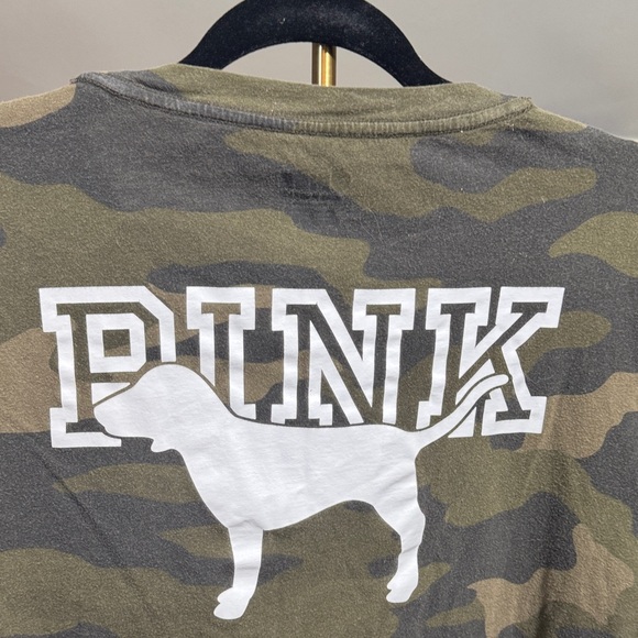 Great Condition PINK Victoria's Secret Green Camouflage Tee w/PINK Graphics - Picture 5 of 6